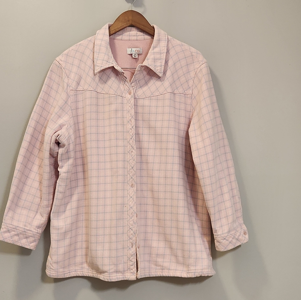 Denim & Co Pink‎ Plaid Flannel Jacket  Fleece Lined Size 2X Cottagecore Cozy